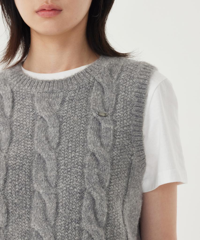 COVERNAT WOMAN Cable Knit Vest Khaki