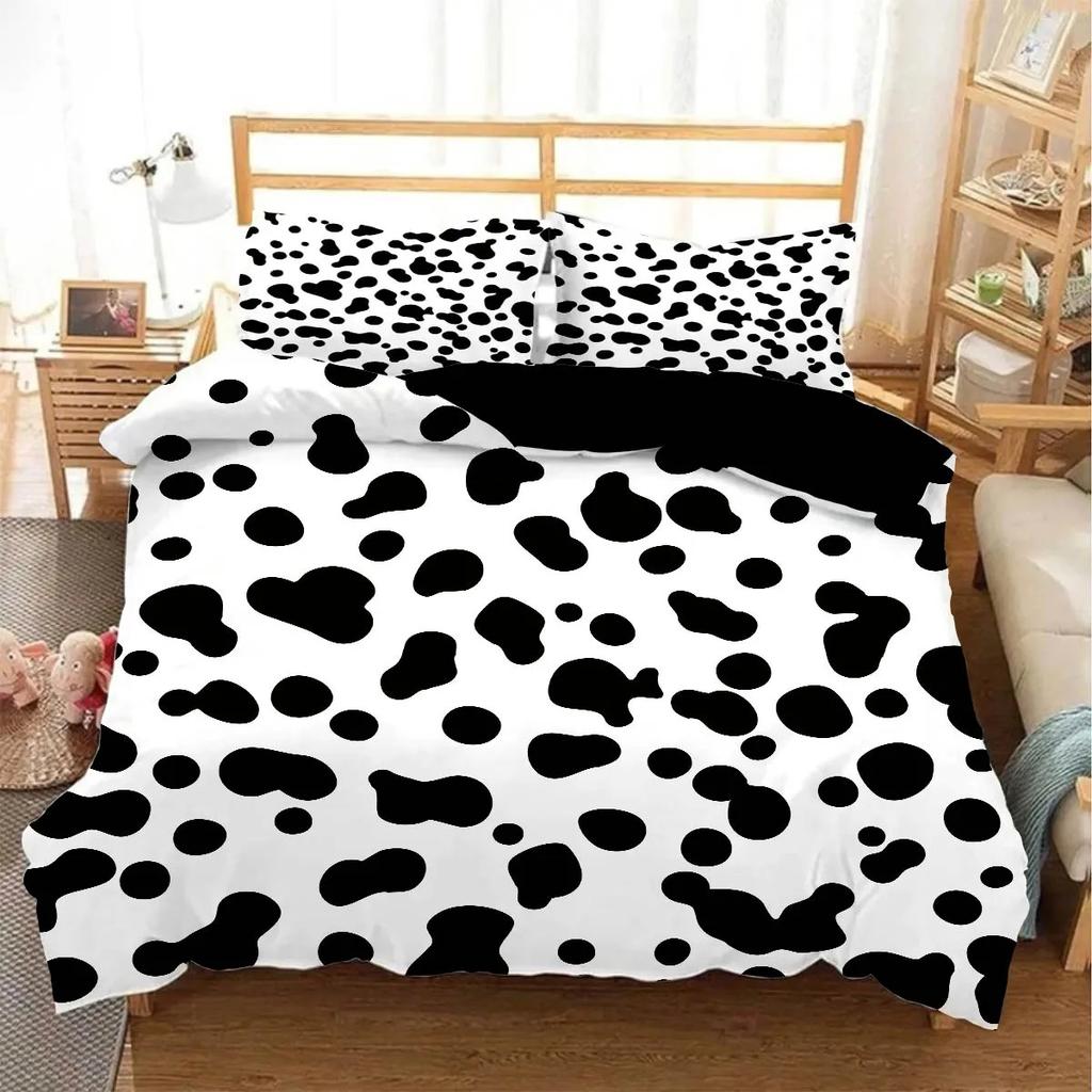 Black And White Milk Pattern Bedding Set Simple Style Soft And Comfortable Duvet Cover Set 2/3-Piece Children's Duvet Cover Set