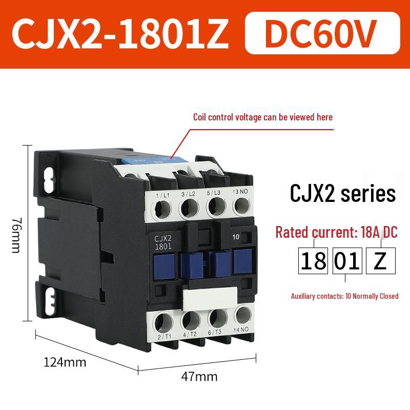 CJX2 DC Contactor: Models 1210, 0910, 1810, 2510 - Voltage Options: 12V, 24V, 48V, 110V, 220V, 380V