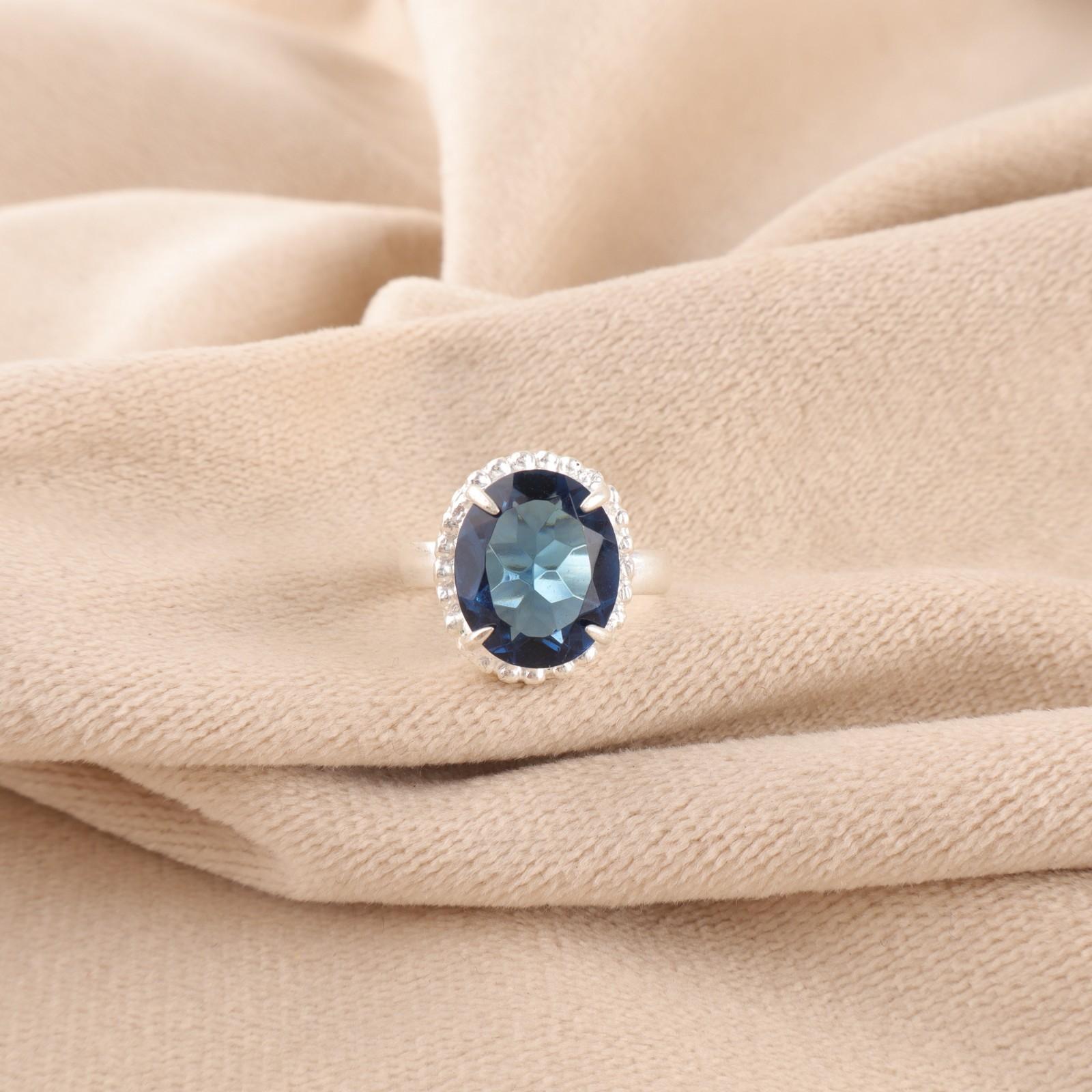 

Овальный Лондонский голубой топаз Драгоценный камень Серебро 925 пробы Кольцо обещания для помолвки Полное кольцо вечности RR-28-6 15