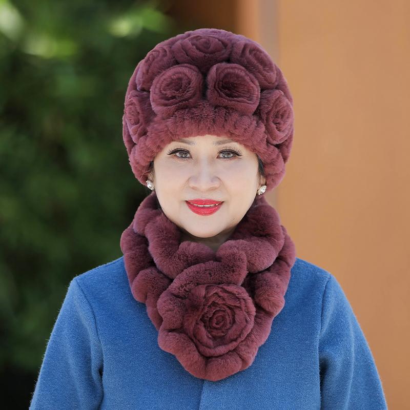Rex Rabbit Hair Knitted Hat Female Winter In The Elderly Grandmother Winter Thickened Warm Mother Old Lady Fur Hat