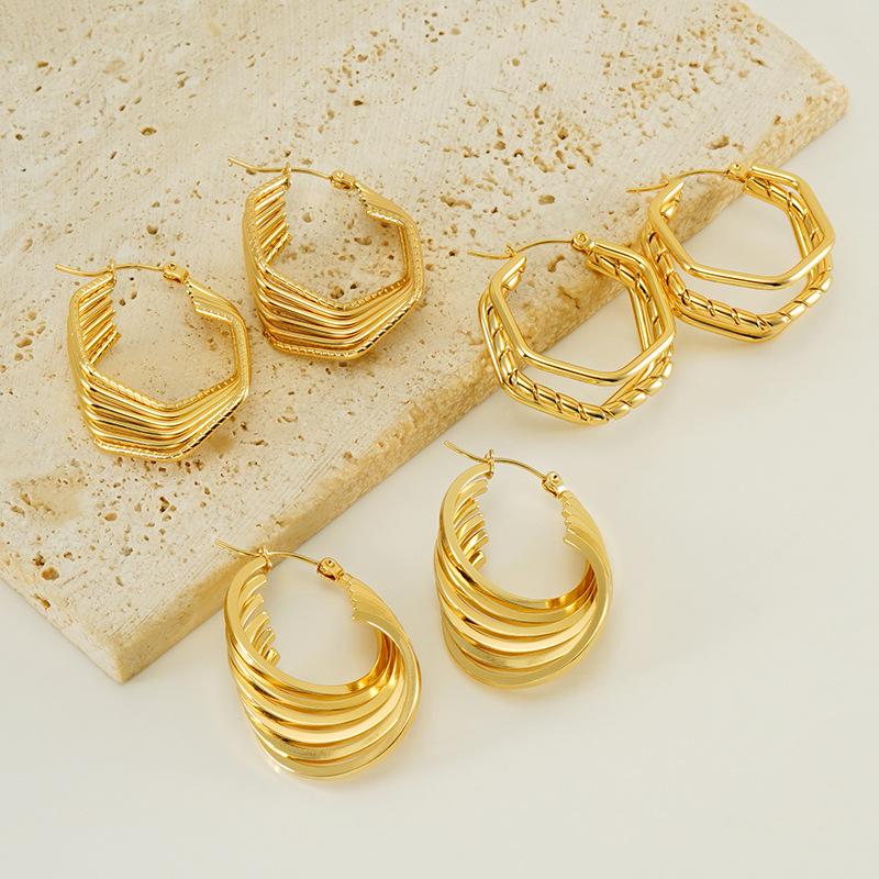 Vintage Geometric Irregular Stainless Steel Twist Hoop Earrings