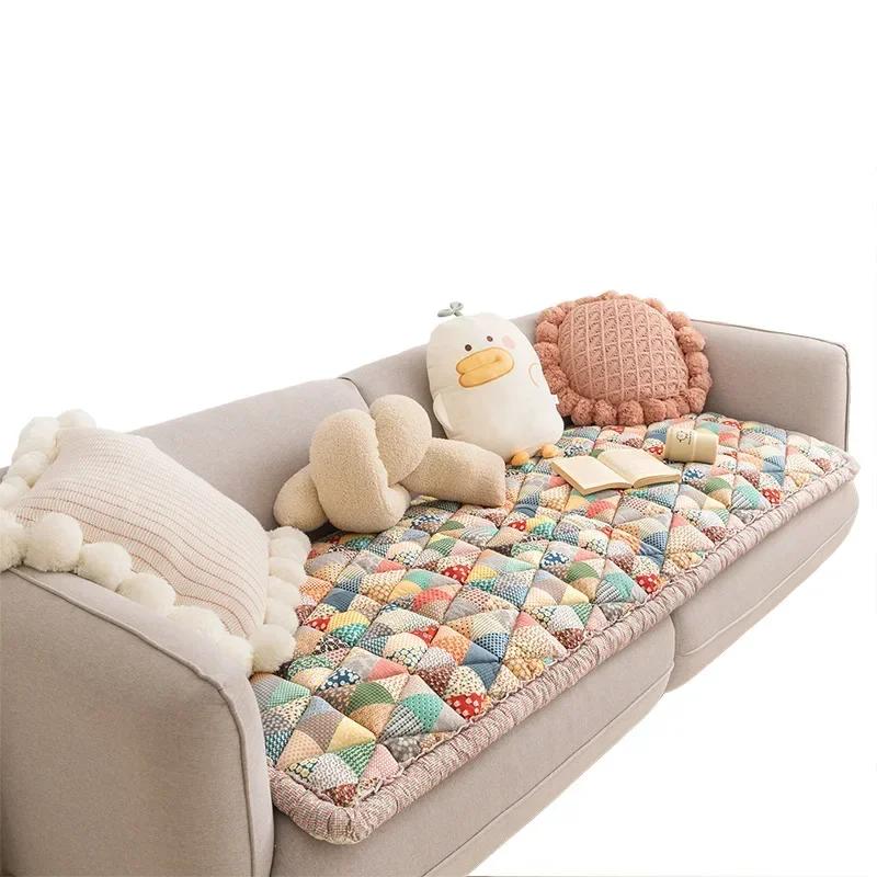 Retro Pastoral Pure Cotton Mantou Sofa Cushion Anti Slip Thick Anti Cat Scratch Colorful Home Decor