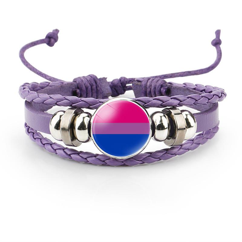 And Colorful Distinctive Rainbow Flag Time Gemstone Purple Leather Bracelet