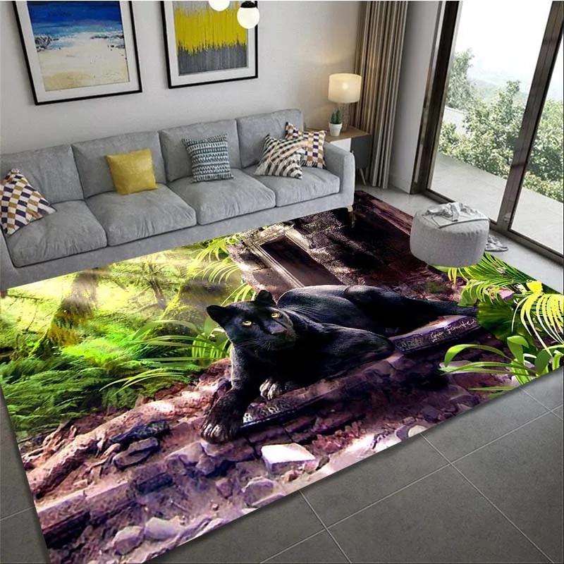 Panther Carpet Black Leopard Rug for Living Room Large Area Rug Animal Lion Tiger Doormat for Bedroom Home Decoration Tribal Rug