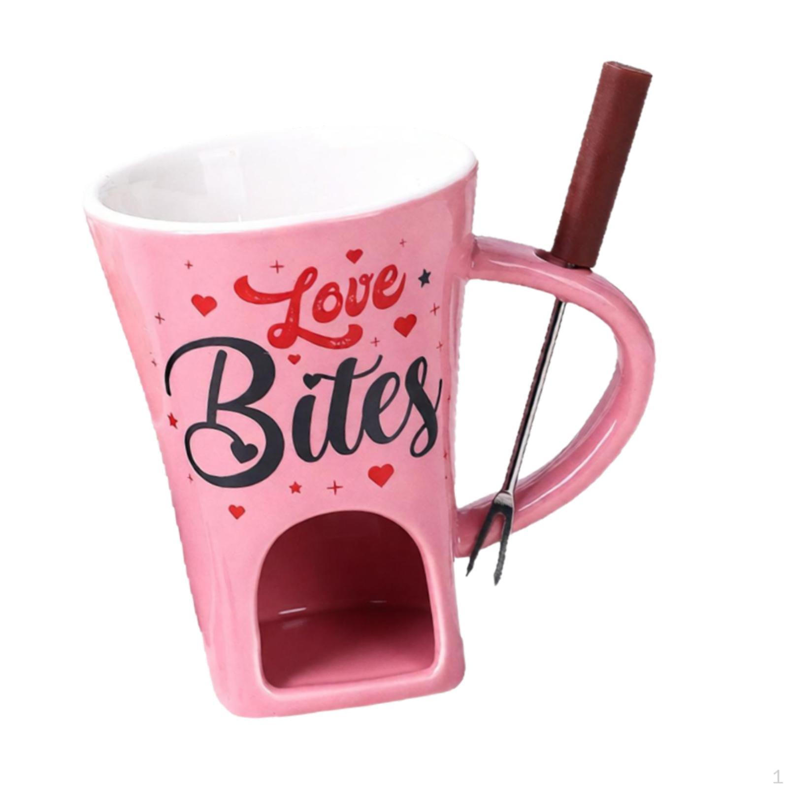 

Chocolate Fondue Cup with Fork And Warming Tray, Pretty Set for A Date Pink