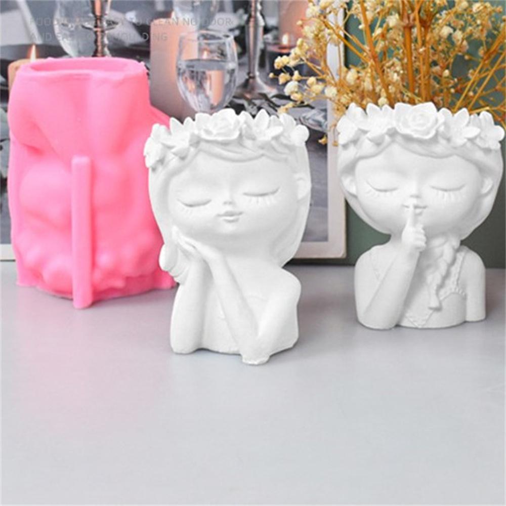 Silicone Mold 3D Cute Girl Flower Pot Mould DIY Handmade Crafts Plaster Candle Crystal Epoxy Resin Mold for Home Decors