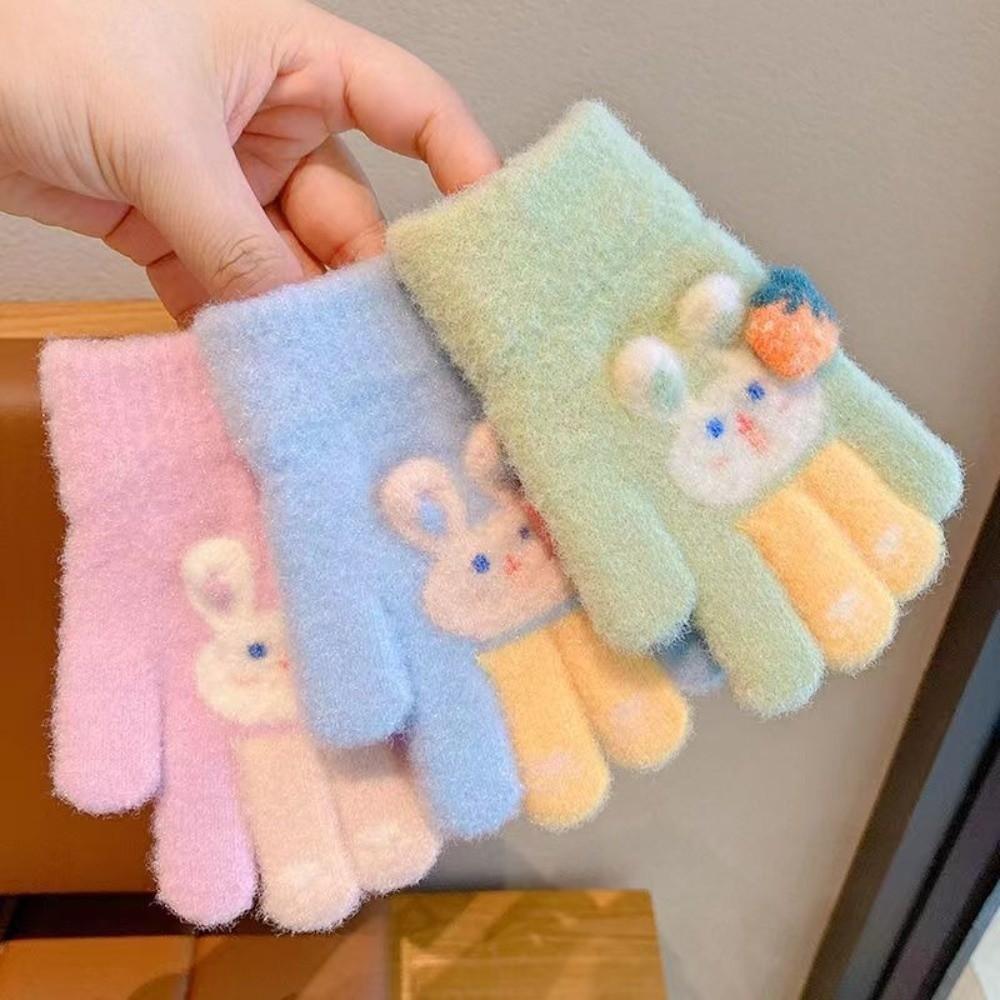 Cartoon Rabbit Children Full Fingers Gloves Plush Windproof Gloves Cute Kids Knitted Gloves