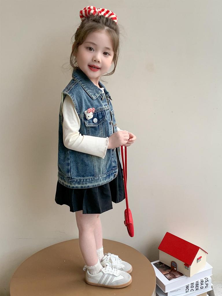 2025 Flickors Stilfull Jeansvästjacka - Vår- & Höstmode för Baby och Barn