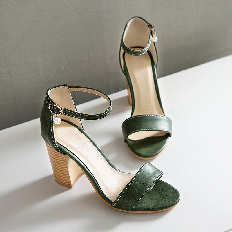 Women's high-heeled sandals summer classic simple and versatile thick-heeled large-size open-toed sandals