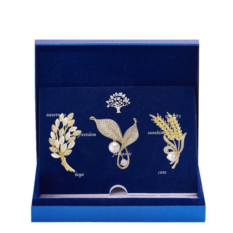 Elegant Pearl Brooch Set Women Wheat Inspired Floral Pin Anti-Slip Decorative Accessory Alloy Finish