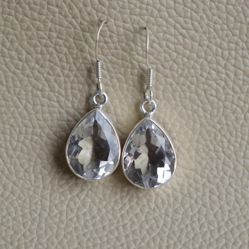 Natural White Topaz Earrings, Crystal Earrings, Handmade Earring, 925 Sterling Silver Earrings, Gift for her, Teardrop Earrings