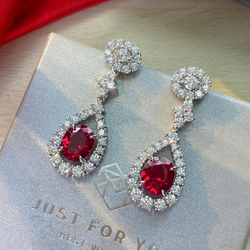 Gica Gema High Carbon Diamond Drop Earrings 925 Sterling Silver 5.5 Carats 9*11mm Red Gemstone Romantic Fine Jewelry Wedding Party Gifts New Trend