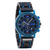 BOBO BIRD S18-6 Men's Wooden Watch, Japanese Quartz Chronograph, Luminous, Wooden Gift Box, Blue