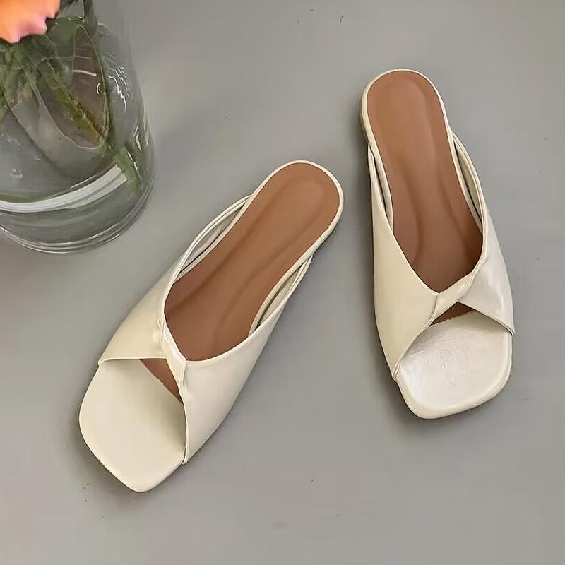 Flats Slippers Women Open Toe Sandals Summer Flip Flops Casual Shoes 2025 Trend Beach Slides New Square Toe Shoes Woman Designer
