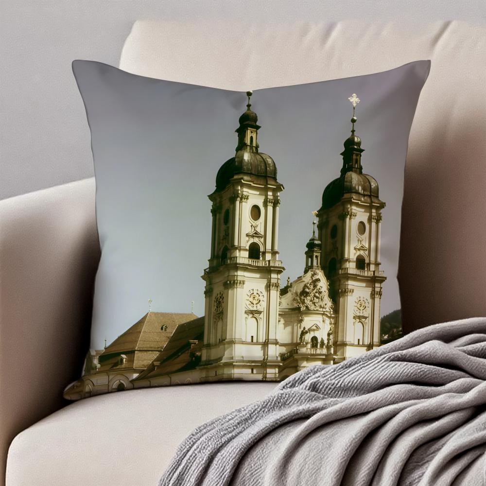 Classical AAbbey Of SSaint Gall Cushion Cover Pillowcase Antidustmite Invisible Zipper Short Plush Sofa Cushion