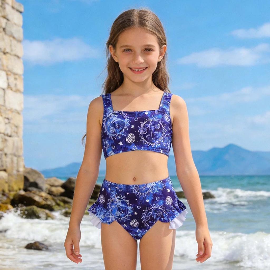 Girls Two Piece Swimsuit Set Tankini Top and High Waist Bottoms with Ruffle Detail Comfortable Fit Durable Fabric for Swimming