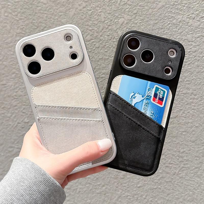 Card Slot Denim Cloth Wallet Phone Case For iPhone 17 Air 16 15 14 13 12 Pro Max Large Window Camera Protection Shockproof Cover