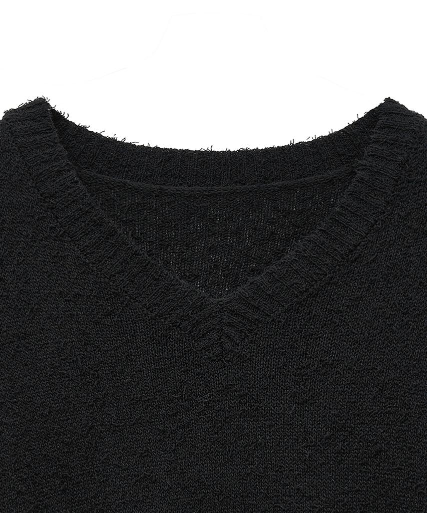 NOIRER Boucle V-Neck Half Knit (Black)