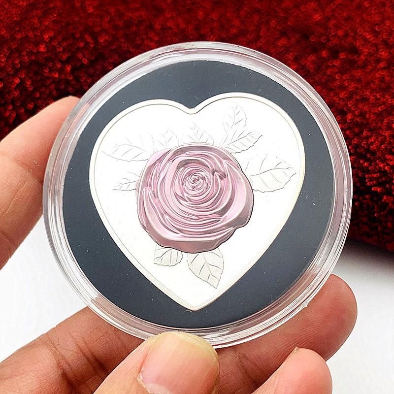

Love language, Valentine s Day coins, heart-shaped roses, embossed silver plated commemorative medals, toys, crafts, alien coins, gift coins Яскраво-рожевий