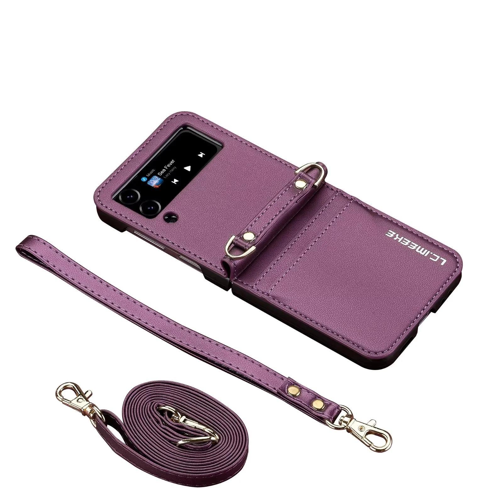 

Кошелек-сумка через плечо с отделениями для карт, кожаный чехол для Samsung Galaxy Z Flip 7 FE 6 5 4 3 5G Flip6 Flip7, ремешок на руку, шнурок, карман, чехол For Samsung Flip 7