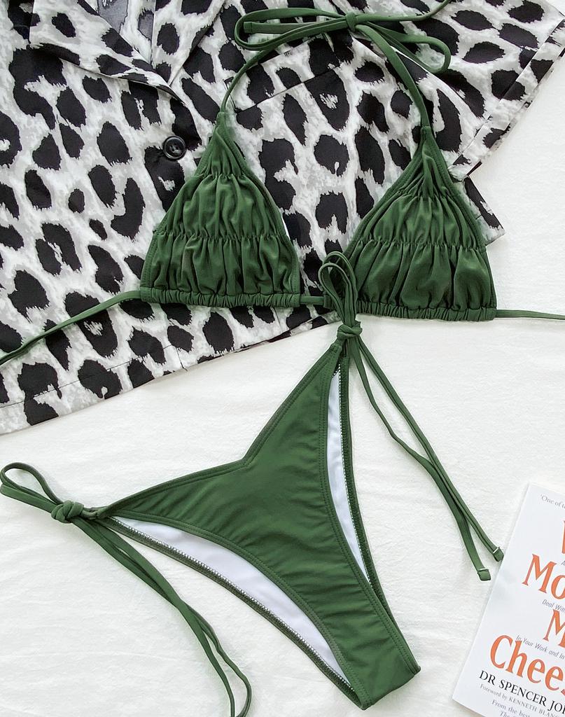 Dambaddräkt Enfärgad Sexig Grimma Triangel Rygg Tie Bikini Set 5 Färg