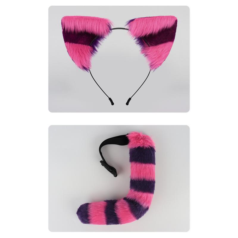 Gestreifte Katzenohren Katzenschwanz Strumpf Set süße Kniestrümpfe Halloween-Party Requisiten