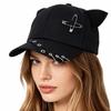 Hiphop Metal Ring Baseball Hat Rivet Peaked Cap Retro Cat Ear Baseball Cap  Men