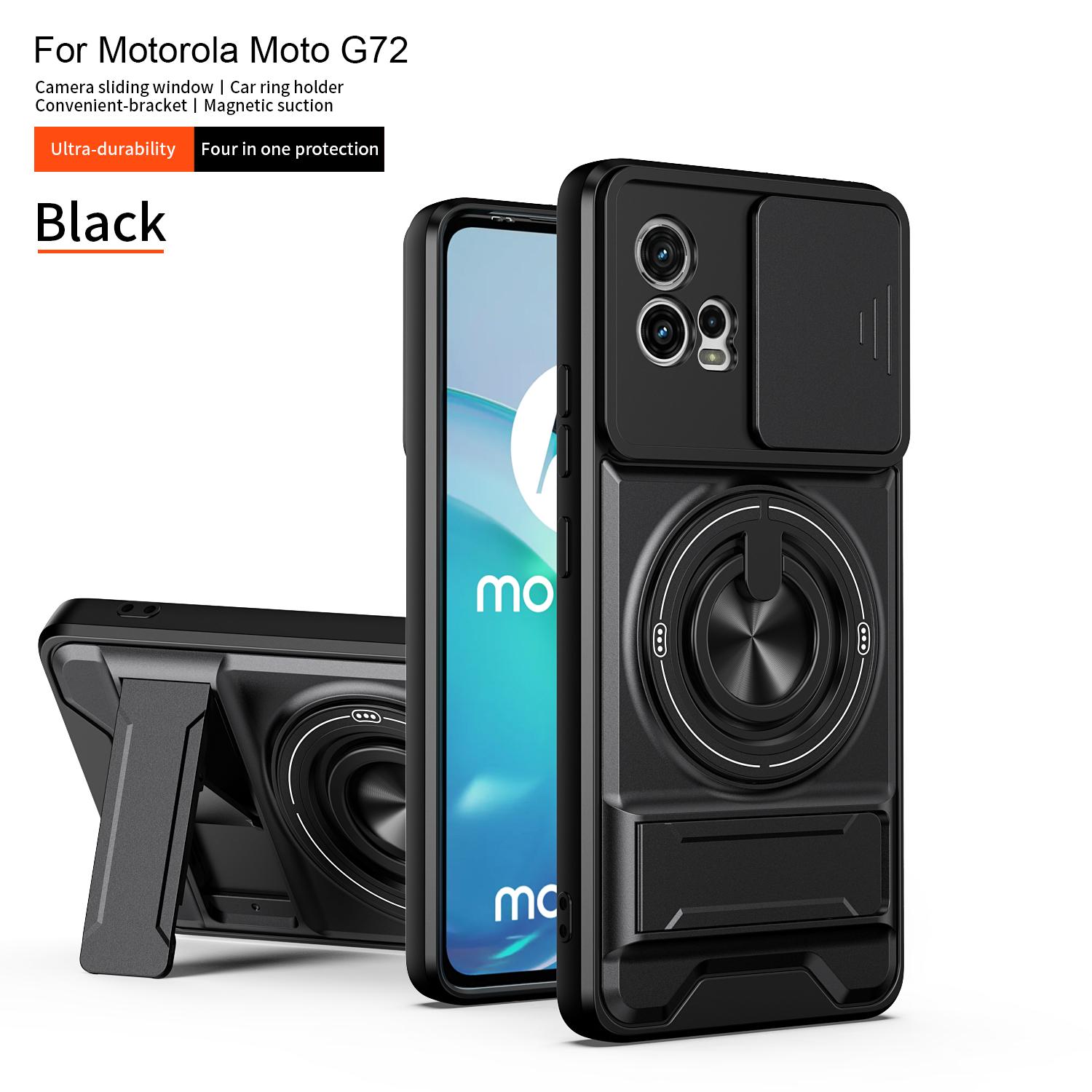 

Slide Camera Cover Compatible for Motorola Moto G72 Case With Built-in Ring Stand and Folding Stand for Motorola Moto G72 чёрный