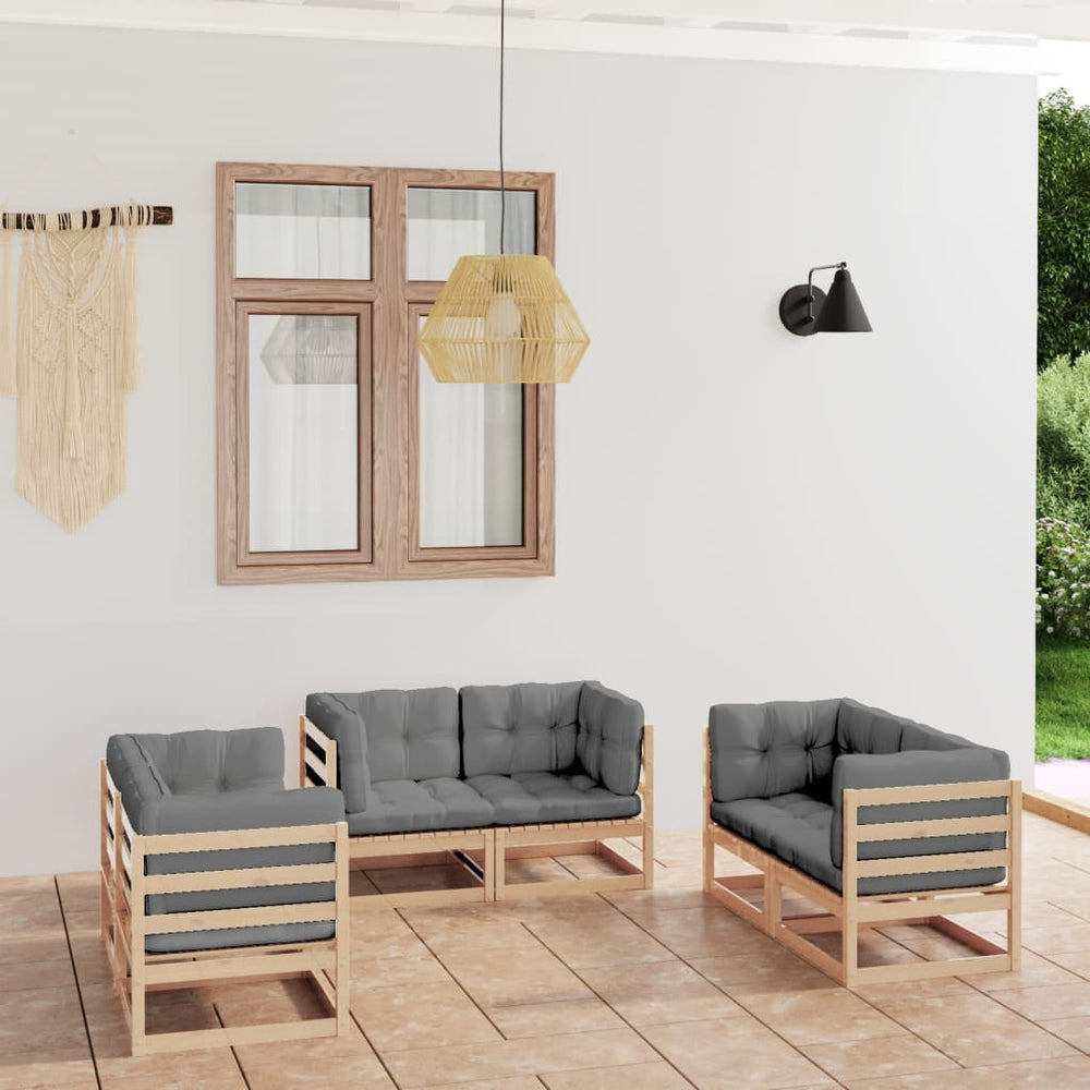 6 Pcs Garden Set with Cushions Solid Pine Wood