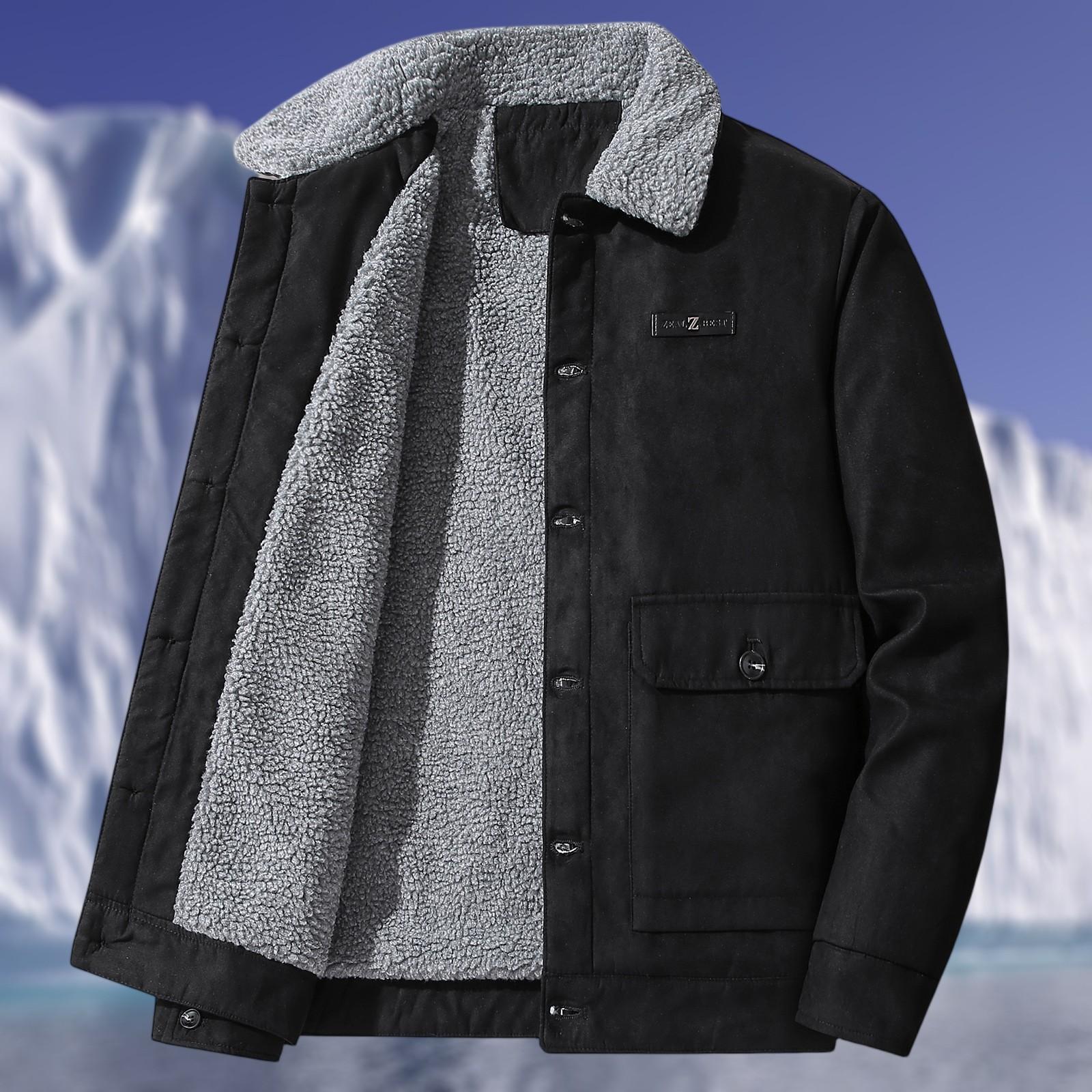 

Men s Casual Multi-pocket Suede Fleece-lined Zippered Stand Collar Warm Coat XXXL чёрный