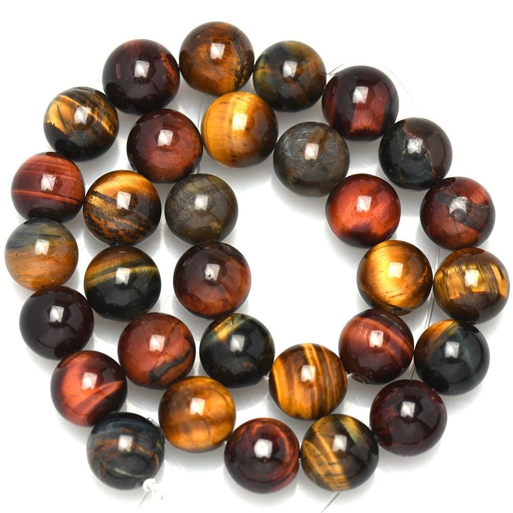 Multicolor Tiger Eye Natural Stone Red Blue Beads 15"Strand Smooth Loose Spacer Beads 4/6/8/10/12mm for Jewelry Making DIY Bracelets Accessories