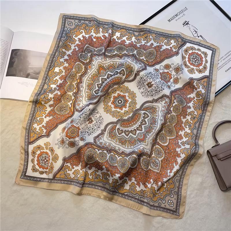 1PS Fashion Scarf For Women Classic Square Scarves Spring And Summer Headscarf Breathable Lightweight Soft Satin Neckcheif