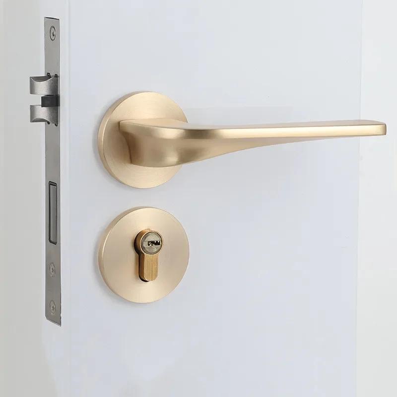Modern Bedroom Door Indoor Mute Security Door Gold Split Mortise Lock Household Wood Door Hardware with Key