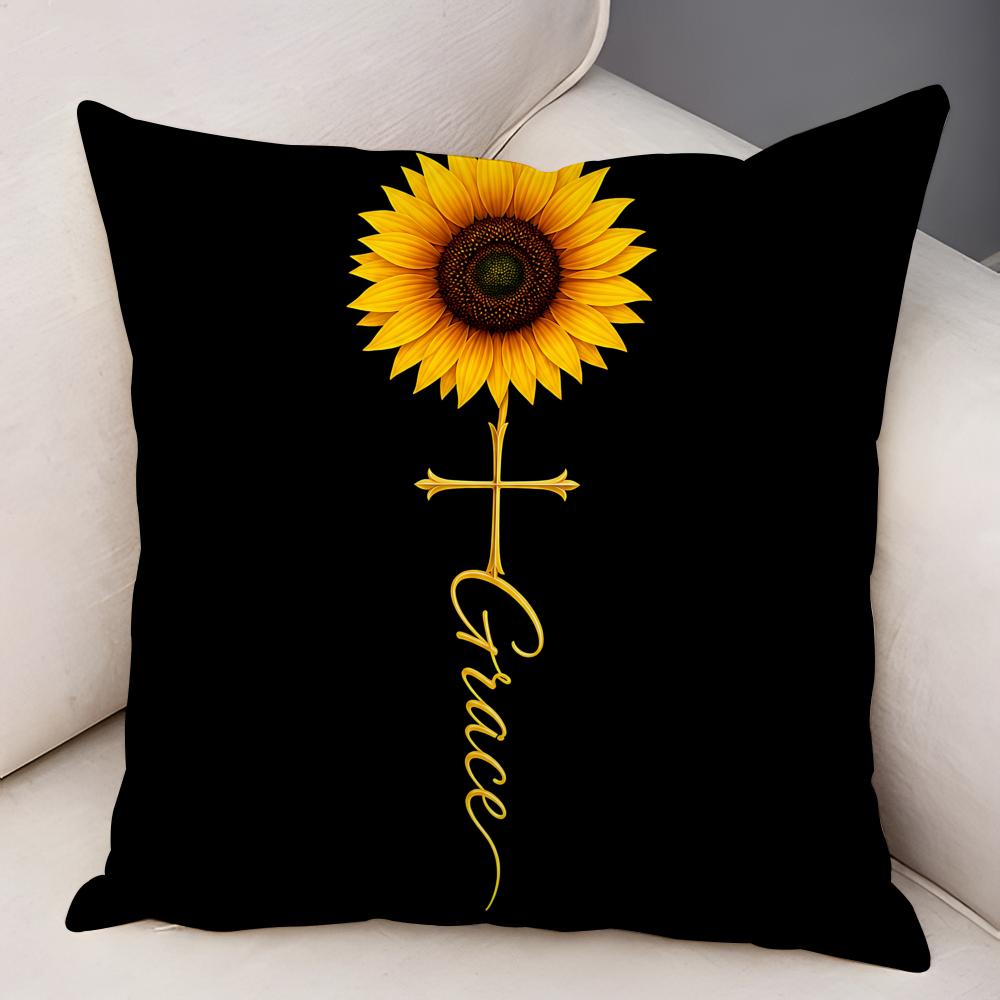 Simple Stylish Sunflower Cushion Cover Natural Linen Organic Fabric DoubleSided Printing Breathable For Decor