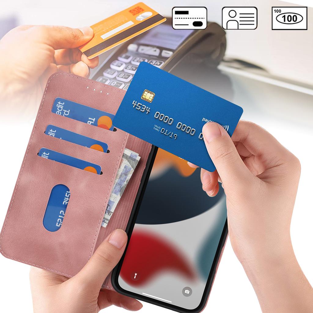 Stand Case for iPhone 13 Pro Max/12 Pro Max Magnetic Closure Skin Touch Leather Flip Phone Cover with Wallet