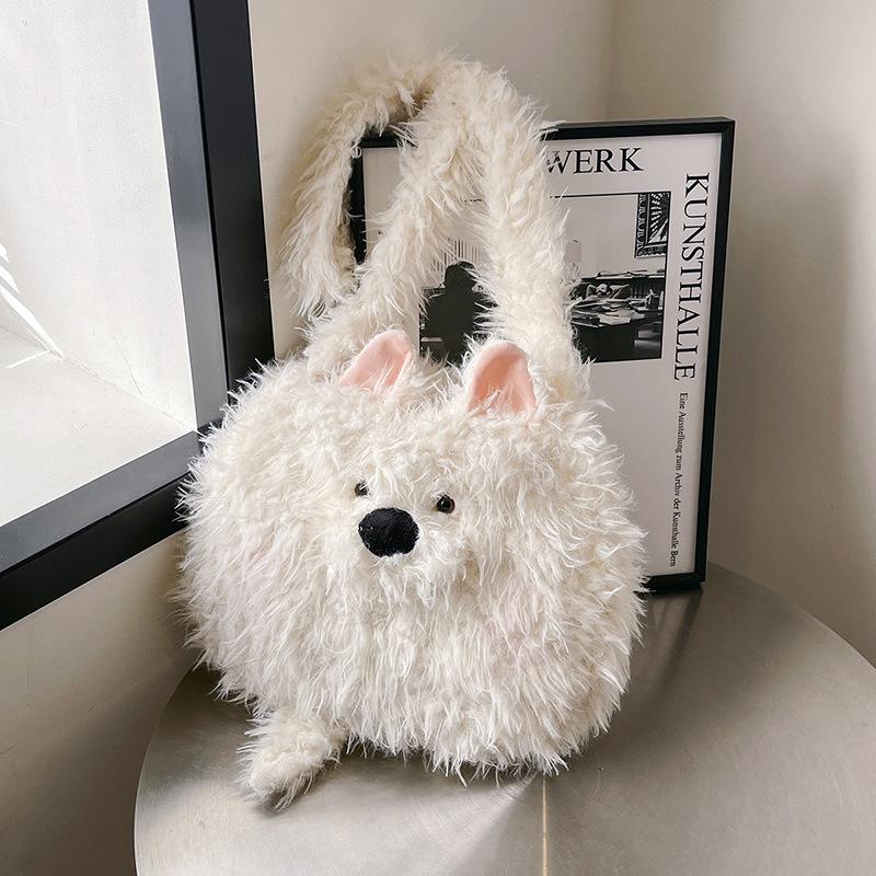Cute Cartoon Dog Student Shoulder Bags For Women Girls Large Capacity Messenger Bag Simple Sweet Plush Female Handbags Gifts