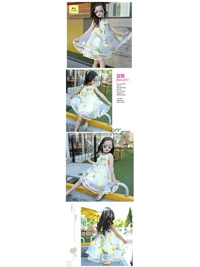 2025 New Summer Girls' Sleeveless Floral Chiffon Beach Dress for Toddlers & Kids