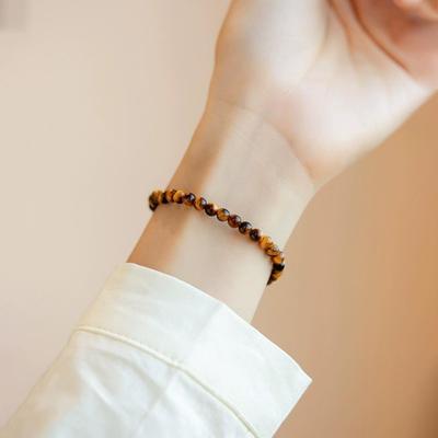 Handcrafted Tiger Eye Stone Wristlet Bracelet In Retro Style – Gift of Tiger Eye Bead Bracelet