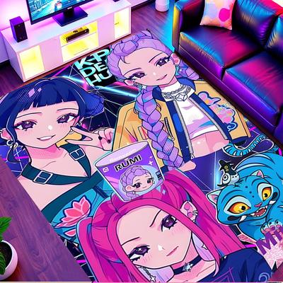 KPop Demon Hunters Print Rug, Washable Floor Carpet, For Entryway Dorm Laundry Room Office Study, Home Decor Birthday Christmas Gift
