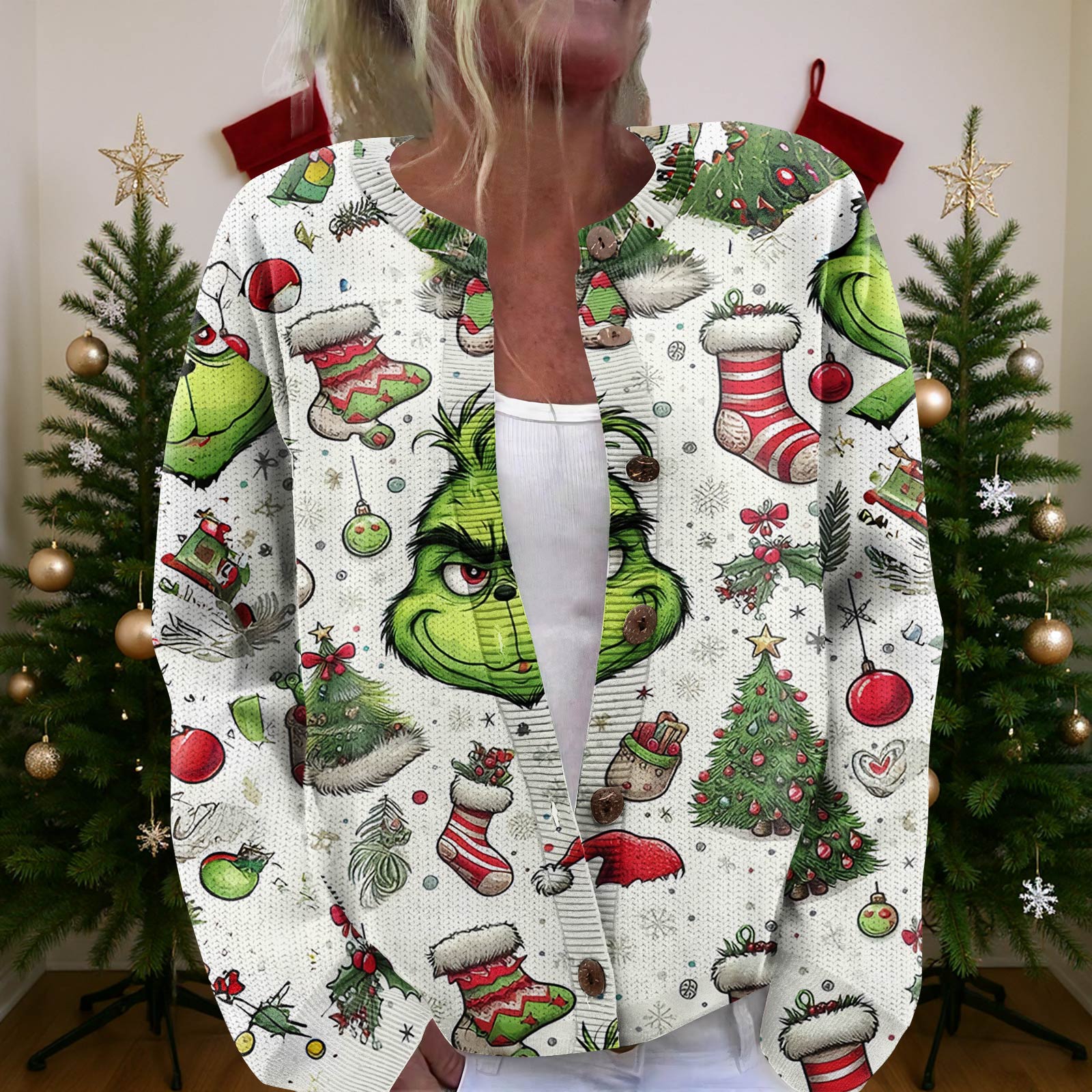 

Женский рождественский свитер Милый забавный рождественский свитер Осень и зима Свитер с длинным рукавом вязаный M