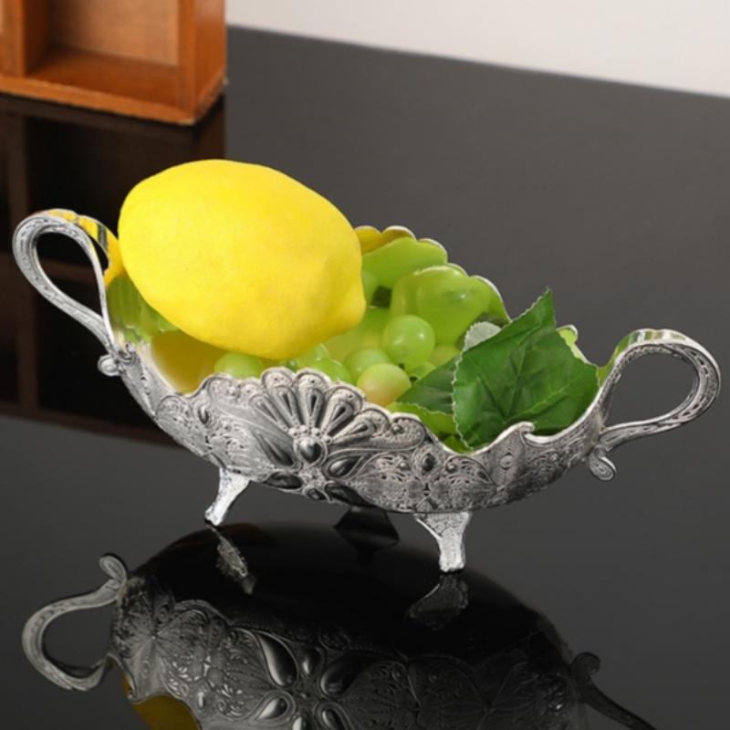 European Fruit Plate, Alloy Household Peacock Pattern Plate, Gold Snack Plate, Candy Plate Home Tabletop Living Room Decoration