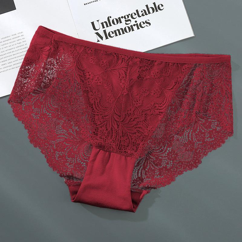 Tamanho grande triângulo para mulheres renda gelo seda sem costura roupa íntima algodão puro médio alcance, calcinha cintura média