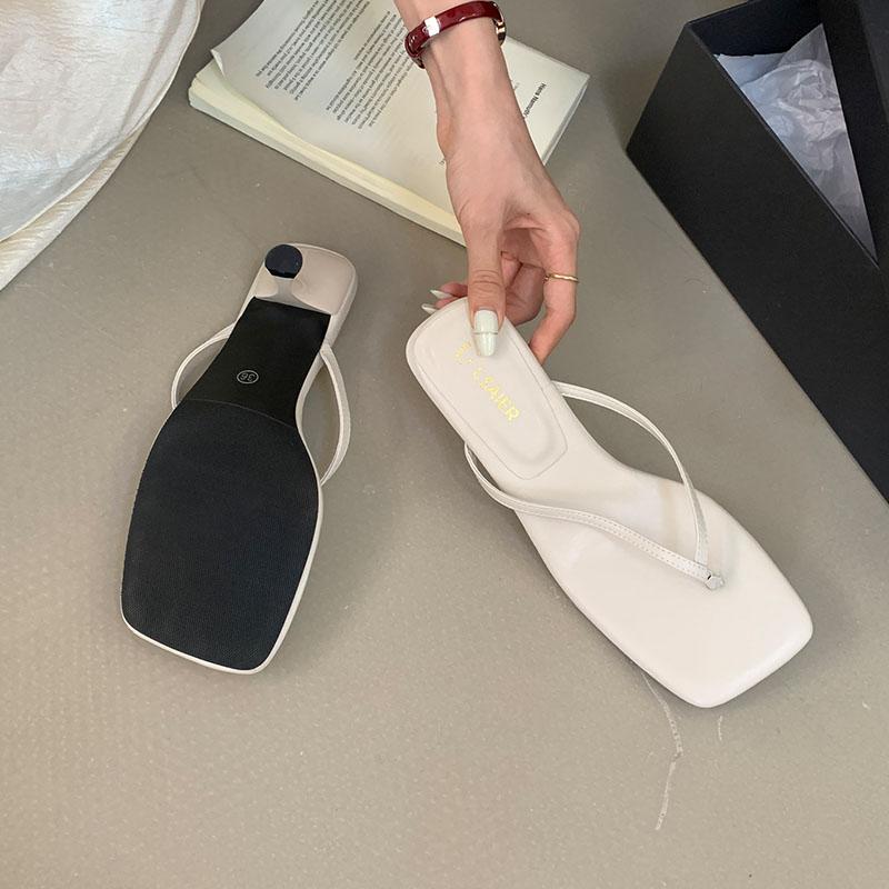Fashion Fashion Square Toe Ladies Medium Heels Slippers Shoes Spring Summer Female Flip flops Slides Sandals Women Heeled Slippers Pumps
