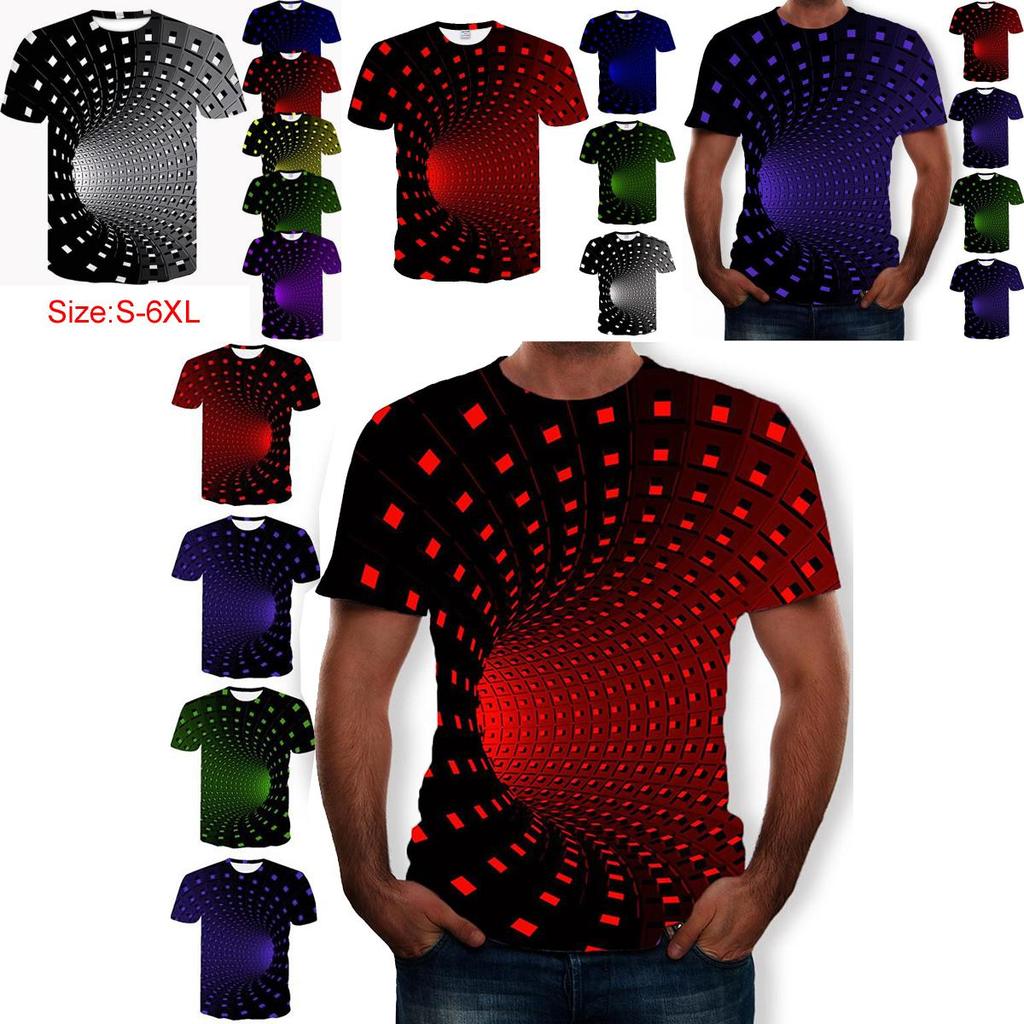 Stylish 3d Printing Round Neck Short Sleeve Shirt For Men In Soft Breathable Fabric