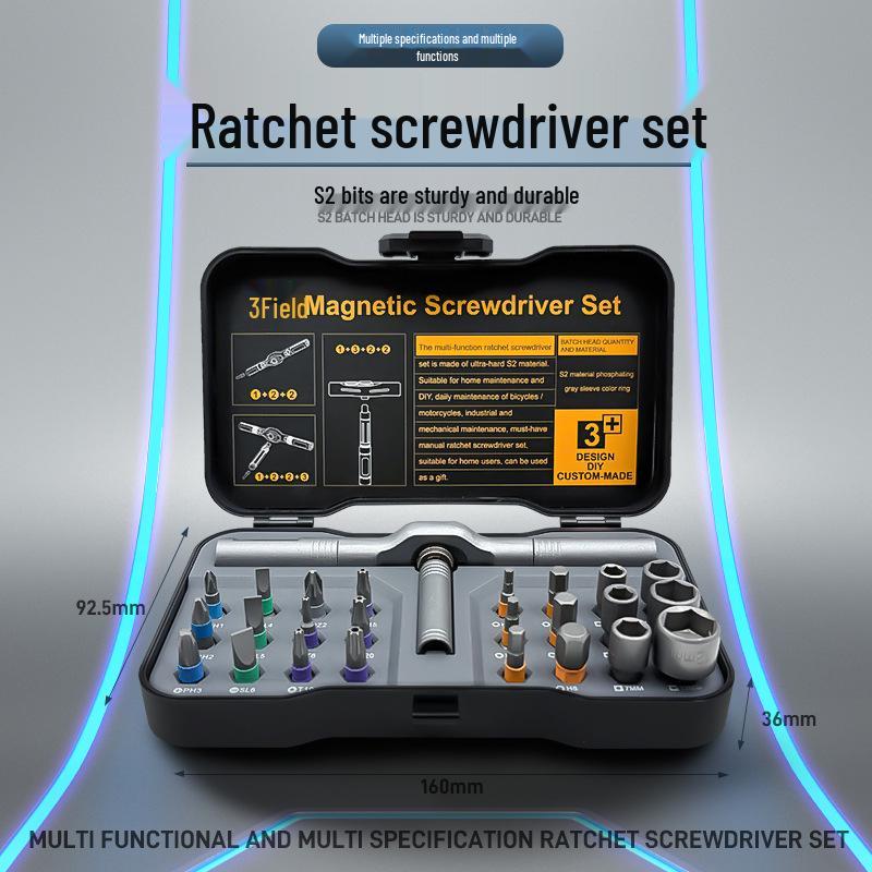 24-in-1 Portable Ratchet Screwdriver Set with S2 Bits for Household Repairs
