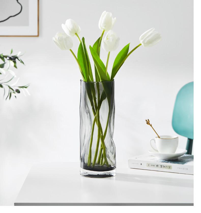 Creative Gray Pleated Glass Vase for Fresh Flowers and Lilies – Twisted Pattern Living Room Ornament