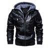 Autumn and Winter Men's Leather Jacket Men's PU Leather Hooded Leather Jacket Two-piece Set