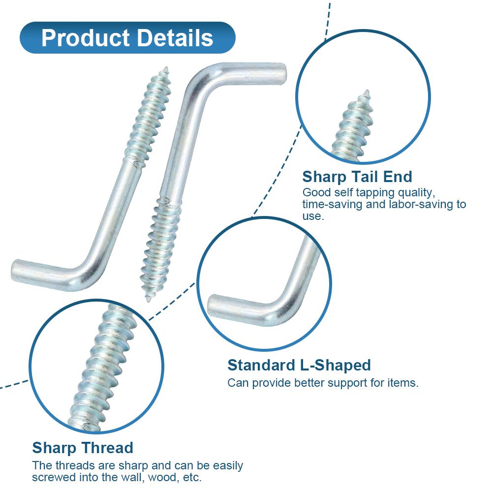 HOWSHENG 5-40pcs L Shape Screw Hook M2.4 M2.5 M3.4 M4.7 Zinc Plated Right Angle Hanging Hooks for Photo Frame Kitchen