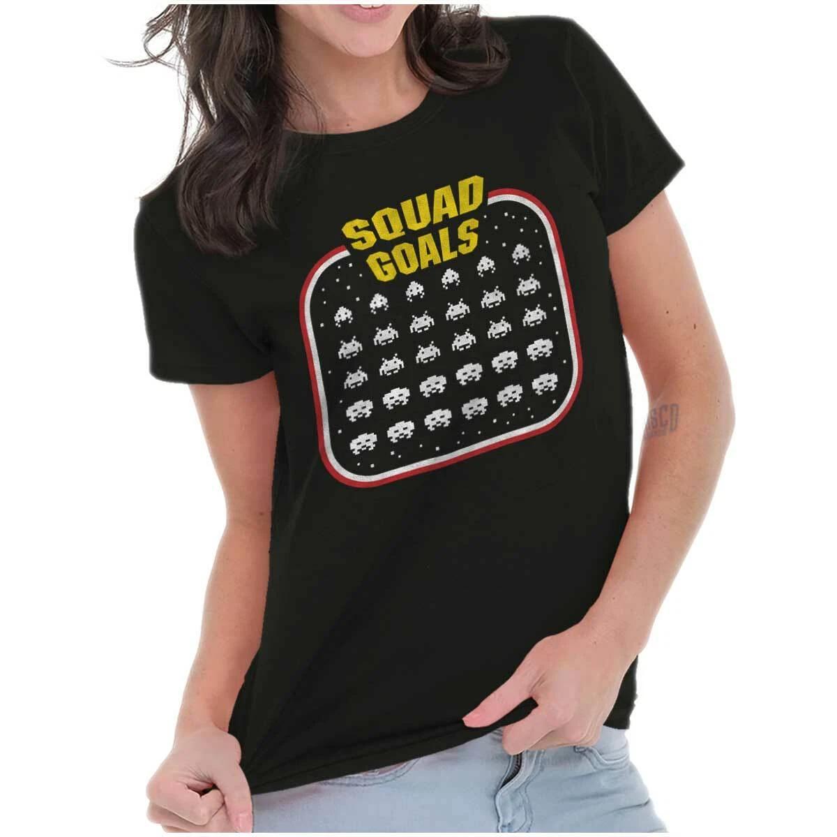 Funny Gamer Squad Goals Gaming Joke Retro Womens Top Junior Graphic Tee L